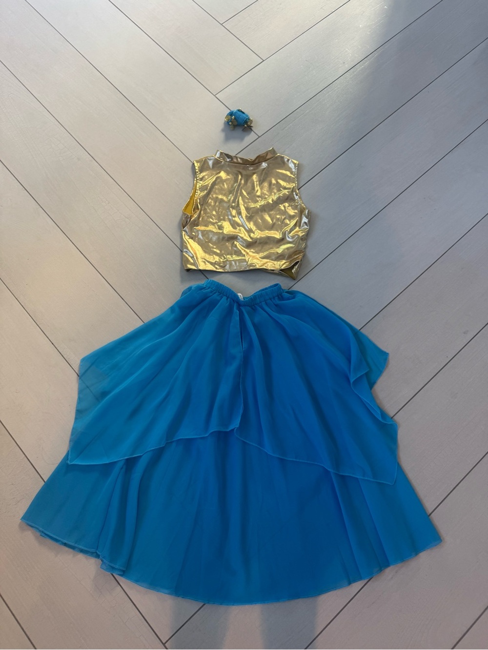 ✨ Girls Arabian Princess / Jasmine Costume – Gold & Turquoise – Size Small 8-10